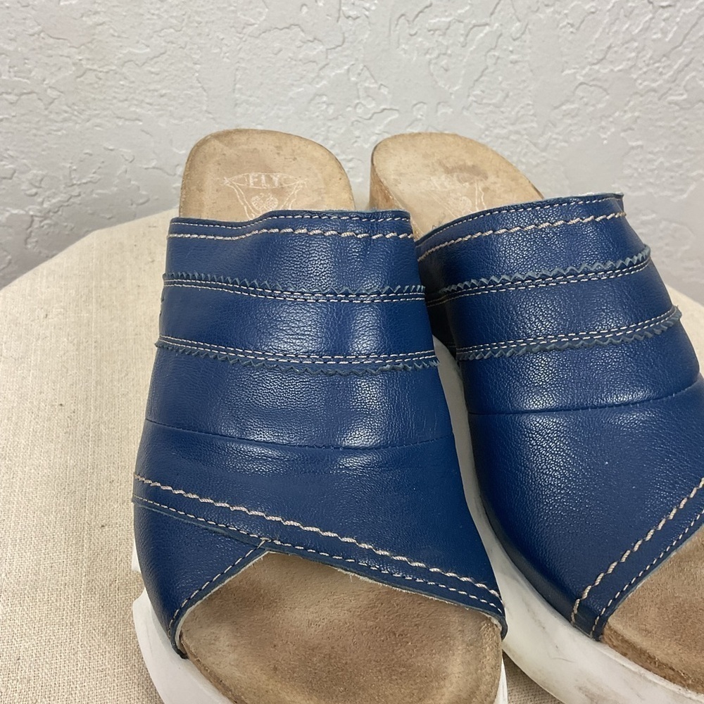 Fly London Suze Women’s Blue Leather Slip On Slide Platform Sandal Sz 41, US 10 - Picture 12 of 15